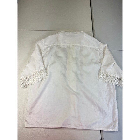 Seidensticker White Floral Embroidered Lace Trim Blouse Top Size 38 Vintage - Picture 2 of 16